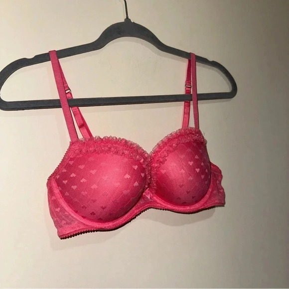 Women’s Aerie Brand Pink Heart Print Push-Up Bra  with Fluffy Trim 2013 Size 34C - Picture 4 of 16